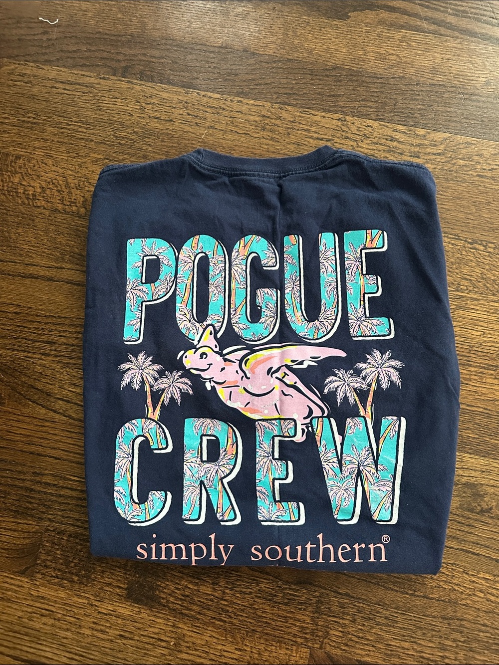 Simply Southern Navy Kids Pogue Crew Graphic Tee with Teal & Pink Accents